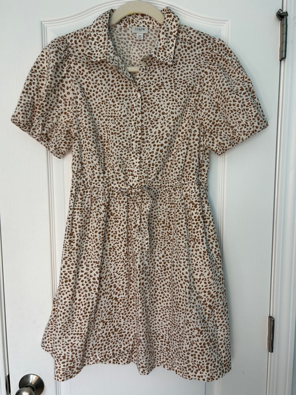J. Crew Shirt Dress Cream and Brown Leopard-Print Cotton Women’s 8 Petite